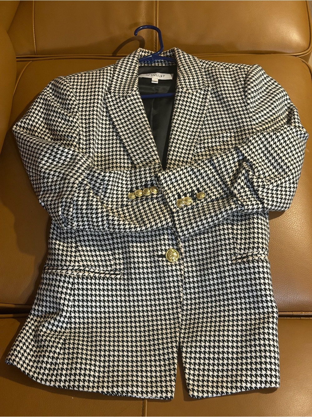 Derek Lam 10 Crosby Ralph Ruched Sleeve Jacket Black and White Houndstooth sz 4